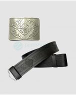 Celtic Embossed Leather Belt with Buckle