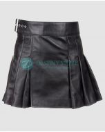 Men Black Casual Leather Utility Kilt