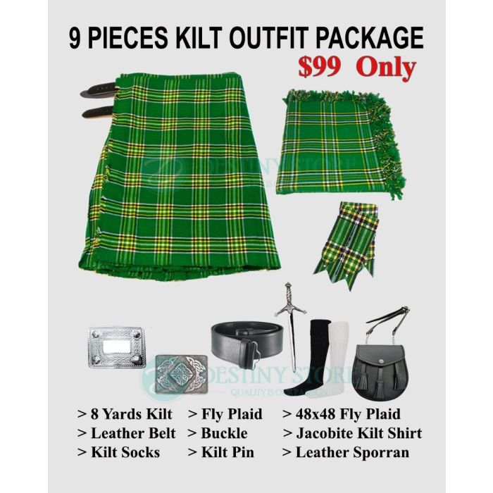 Irish National Tartn Kilt Wedding Outfit Package