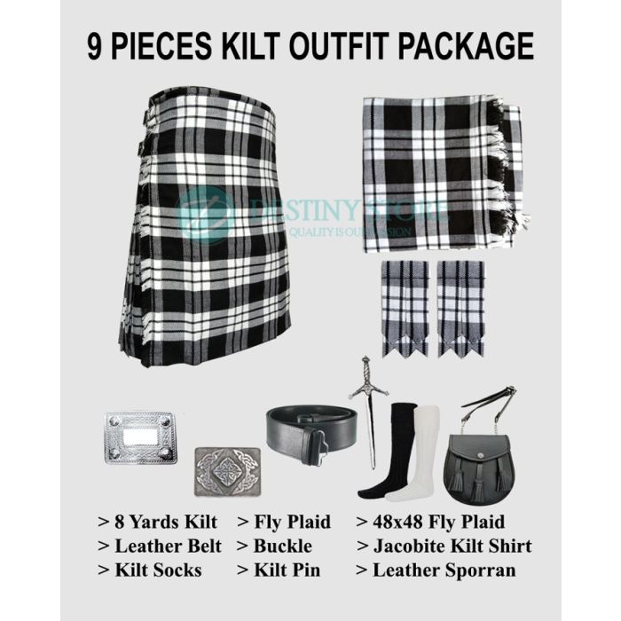 MacFarlane Black and White Tartan Kilt Outfit