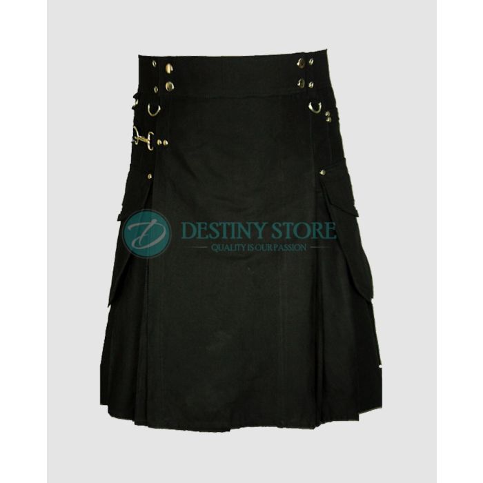 Black Modern Cargo Utility Kilt