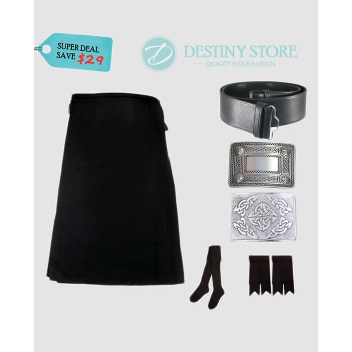 Black Plain Tartan Kilt Deal