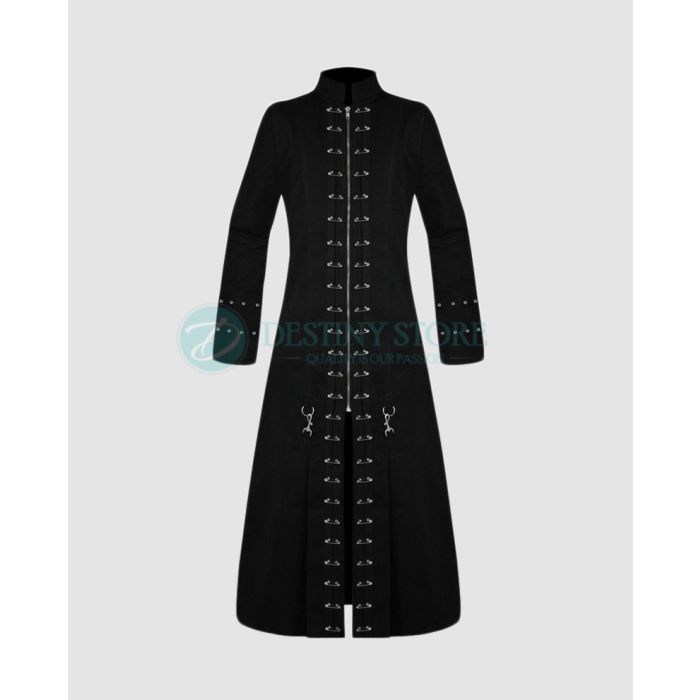 Black Safety Pin Long Gothic Trench Coat