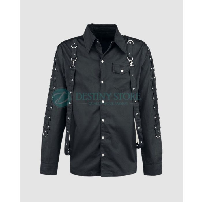 Men Black Studded Goth Shirt