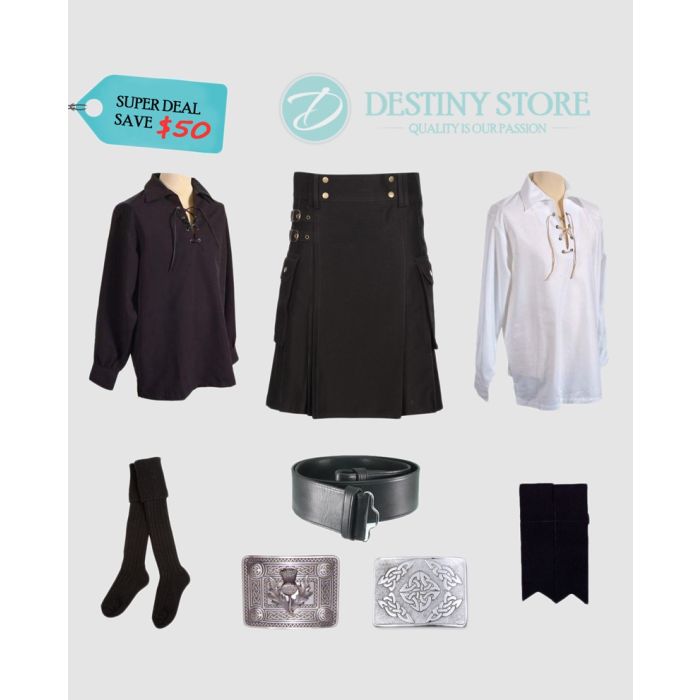 Black Utility Work Kilt Outfit Deal