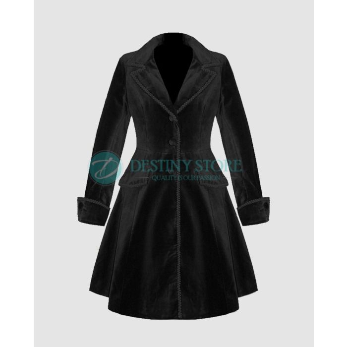 Ladeis Black Velvet Gothic Frock Coat