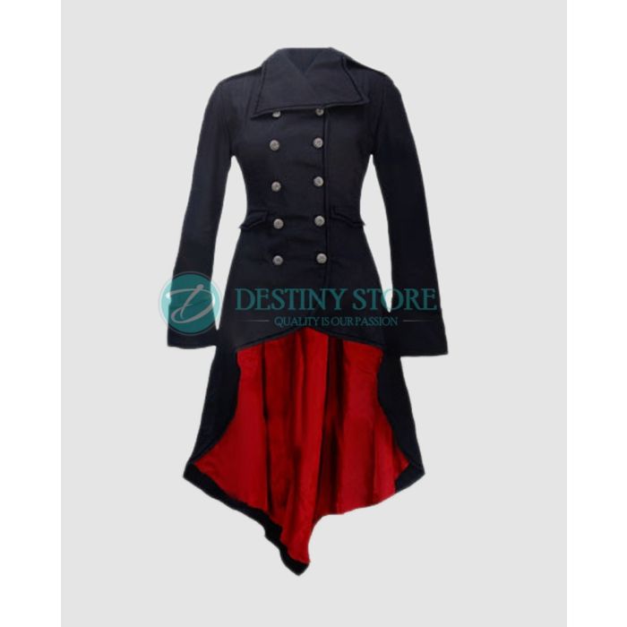 Ladies Waterfall Hemline Red Lining Coat