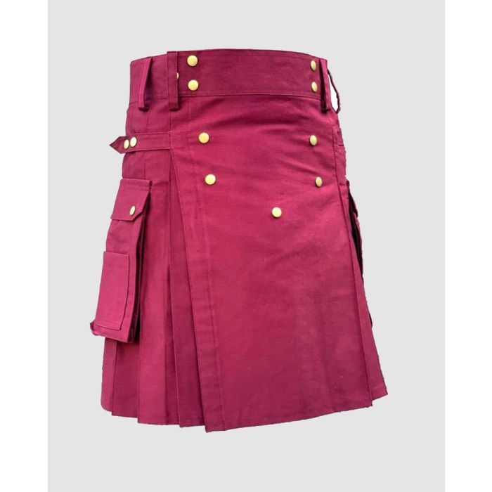 Maroon Burgundy Utility Kilt for Men