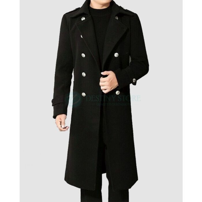 Men Woolen Long Double Breasted Overcoat