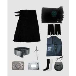 9 Pieces Black Tartan Kilt Outfit