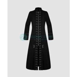Black Safety Pin Long Gothic Trench Coat