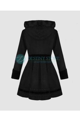 Ladies Black Fur Hooded Gothic Coat