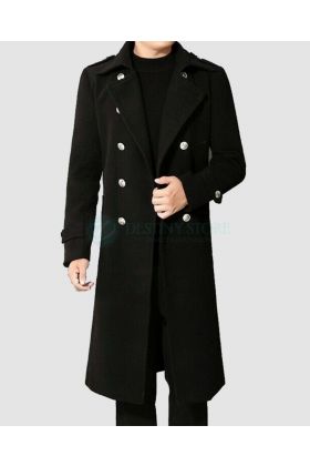 Men Woolen Long Double Breasted Overcoat
