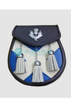 Semi Dress White Rabbit Fur Sporran 3 Black Tassels With Chain Belt main image 1