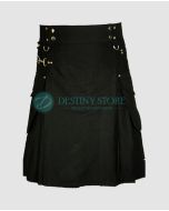 Black Modern Cargo Utility Kilt