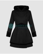 Ladies Black Fur Hooded Gothic Coat