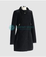 Ladies Black Woolen Warm Up Zipper Coat Front