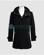 Men Zipper Hooded Wool Coat