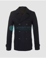 Navy Blue Skinny Wool Pea Coat