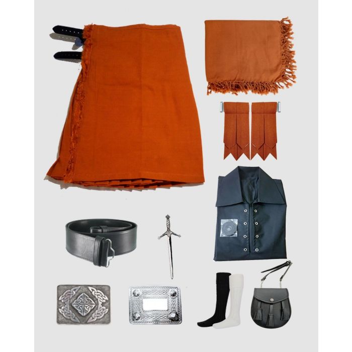 9 Pieces Saffron Tartan Kilt Outfit