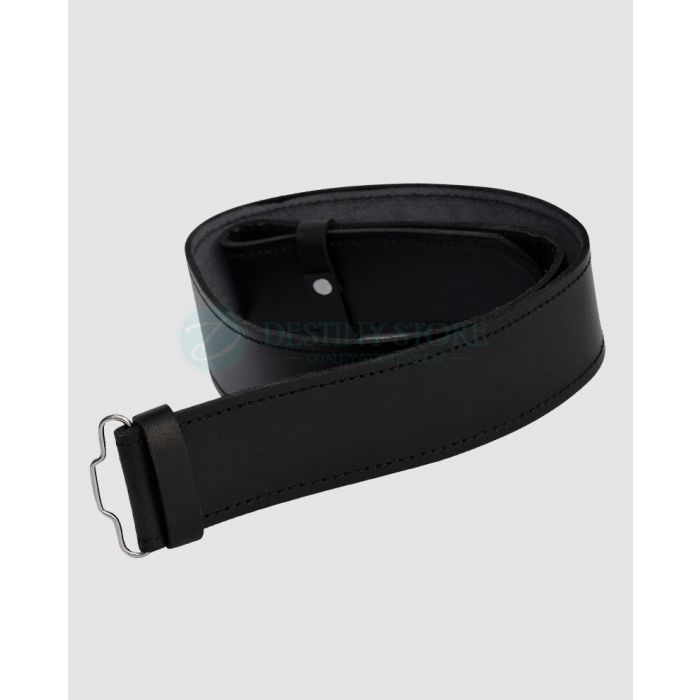 Black Plain Leather Kilt Belt