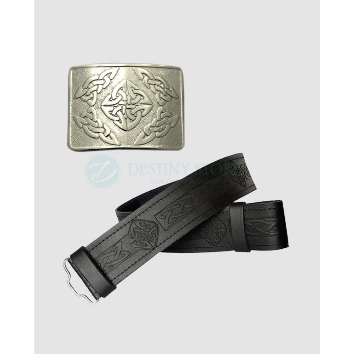 Celtic Embossed Leather Belt with Buckle