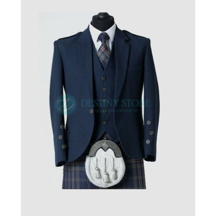 Navy Blue Argyll Kilt Jacket with Vest