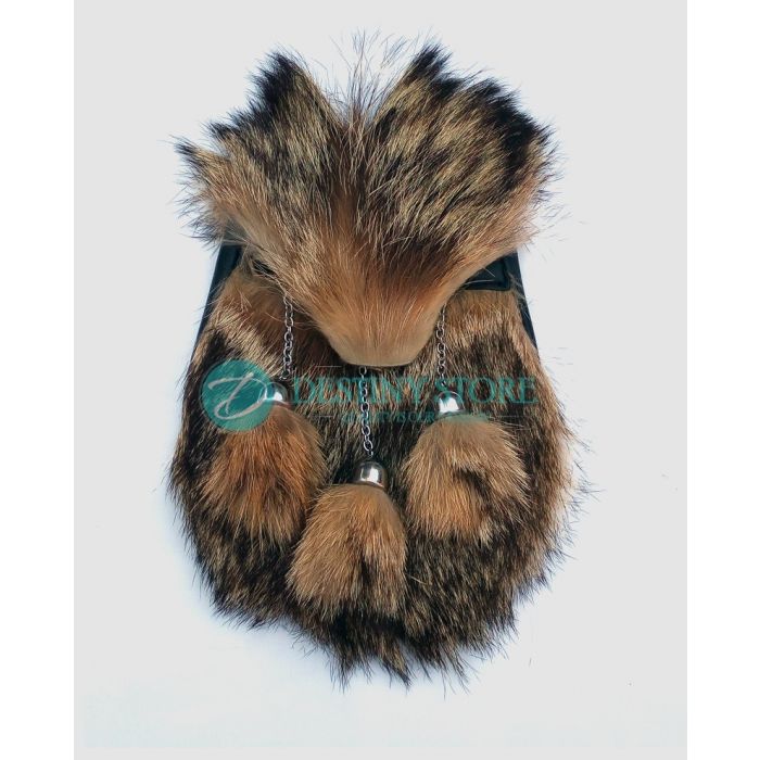 fox fur head pure leather Free Belt Included Scottish Kilt Sporran Fox Fur 