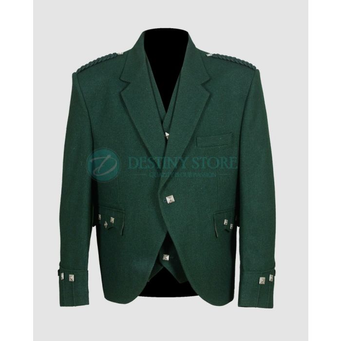Scottish Green Argyll Kilt Jacket with Waistcoat