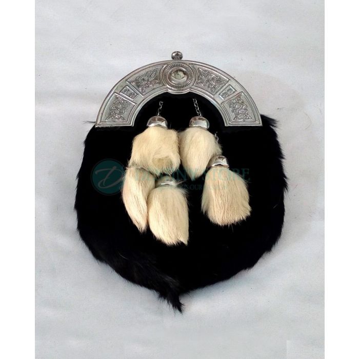 Semi Dress Rabbit Fur Irish Harp Kilt Sporran With Chain Belt