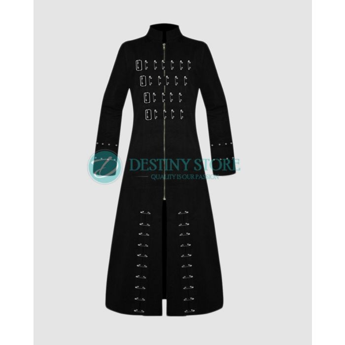 Gothic Long Coat with Safety Pins Work