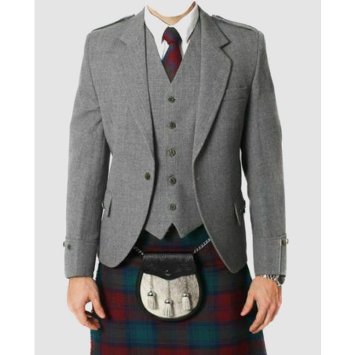 Veste Kilt Crail Argyle Tweed Écossais Gris 100% Laine - Veste + Gilet Traditionnel Haut De Gamme