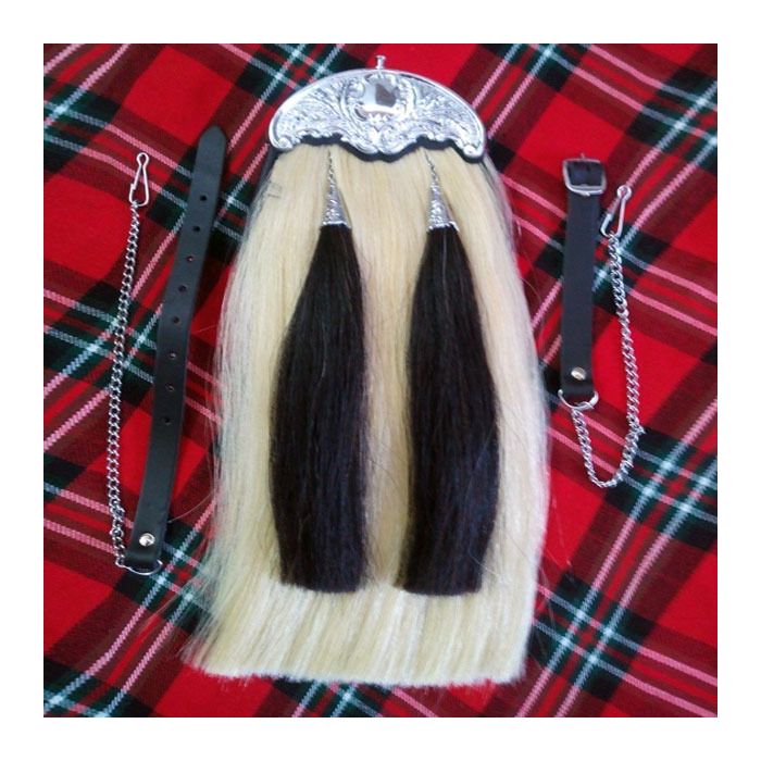 Original Long Horse Hair Scottish Dress Sporran - Genuine Leather, Adjustable Belt, Three Tassels - View #9