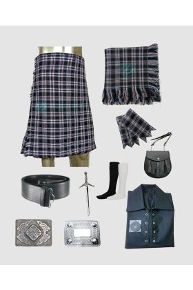 9 Pieces Iron Horse Tartan Kilt Outfit
