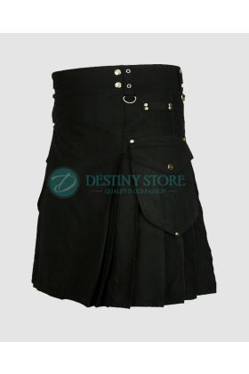 Black Modern Cargo Utility Kilt