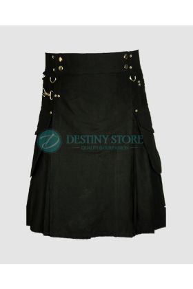 Black Modern Cargo Utility Kilt