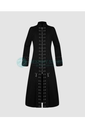 Black Safety Pin Long Gothic Trench Coat