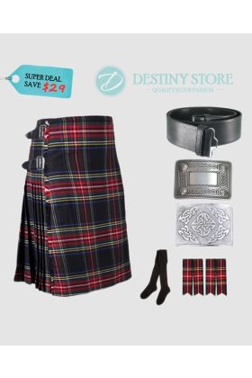 Black Stewart Tartan Economy Kilt Deal 