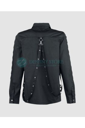 Men Black Studded Goth Shirt
