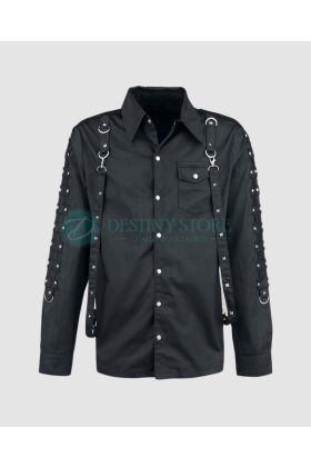 Men Black Studded Goth Shirt