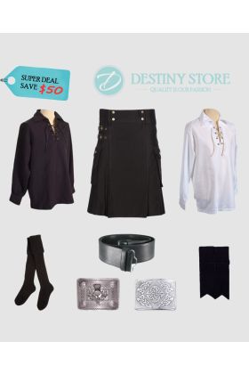 Black Utility Work Kilt Outfit Deal