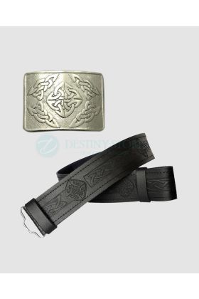 Celtic Embossed Leather Belt with Buckle