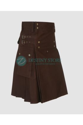 Men Chocolate Brown Utility Kilt