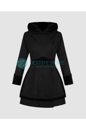 Ladies Black Fur Hooded Gothic Coat