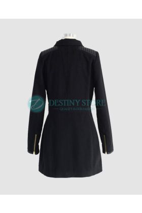 Ladies Black Woolen Warm Up Zipper Coat Front