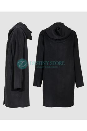 Ladies Straight Zipper Black Wool Coat