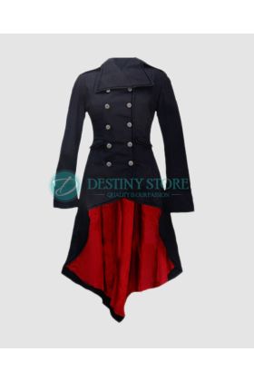 Ladies Waterfall Hemline Red Lining Coat