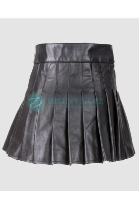 Men Black Casual Leather Utility Kilt