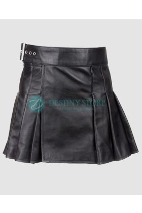 Men Black Casual Leather Utility Kilt