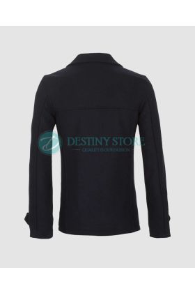 Navy Blue Skinny Wool Pea Coat